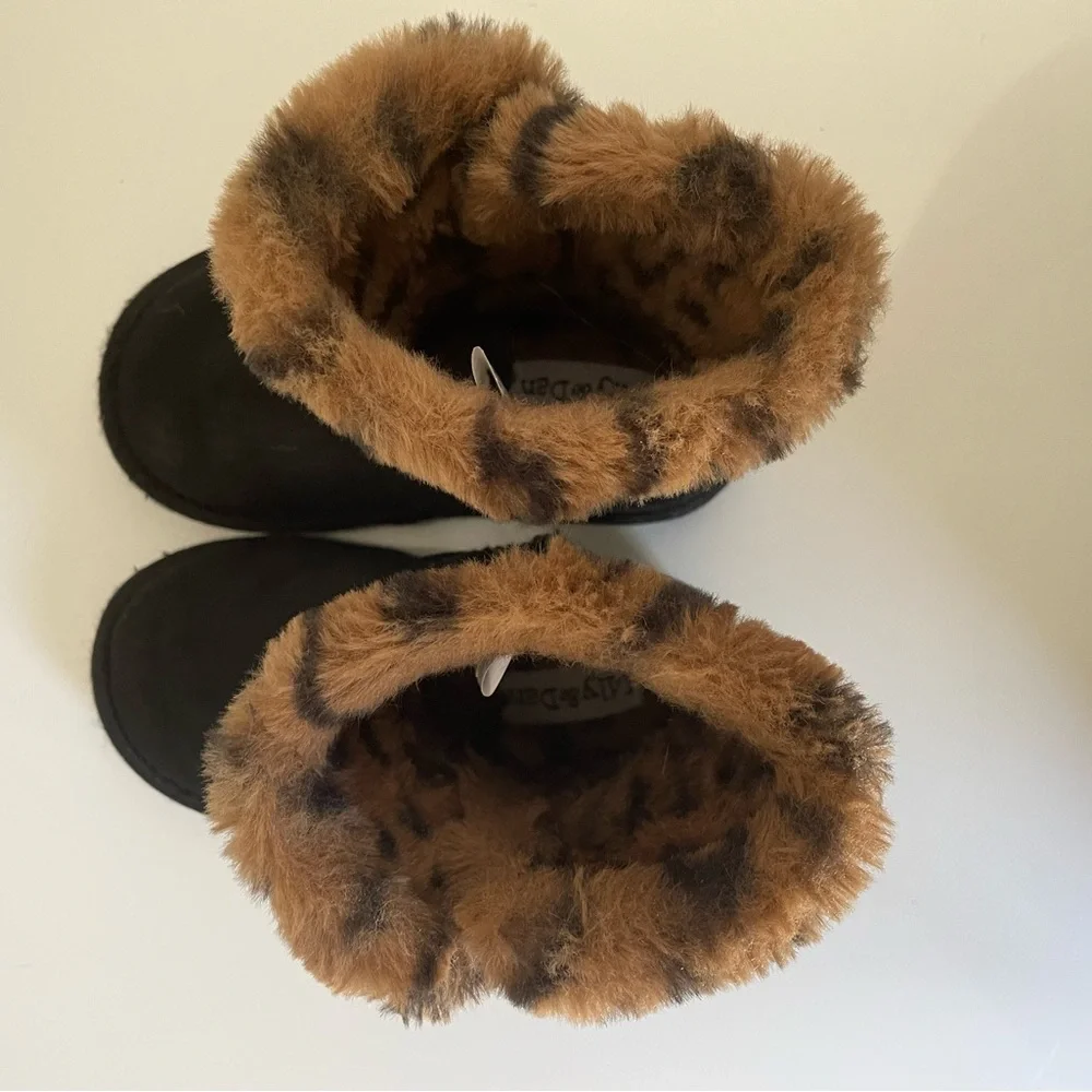 3/$30 Kids Toddler Girl Size 7/8 Lily & Dan Cold Boots Black Leopard Trim